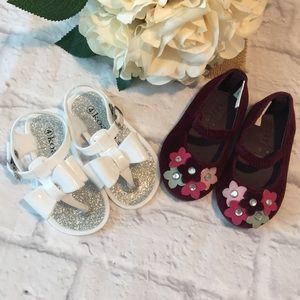 Baby White Sandals and Burgundy flats Size 4